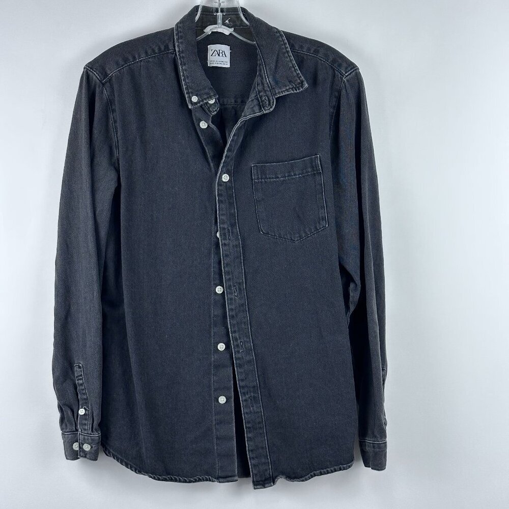 Zara Men's Relaxed Fit Button Down Denim Long Sleeve Shirt - Picture 2 of 6